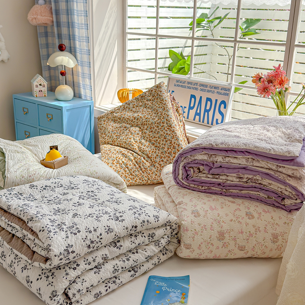 91家纺网 家纺一手货源 找家纺 玉海棠家纺 2026新款云感泡芙棉夏被空调被夏凉被四件套 组合图仅供参考不可下单