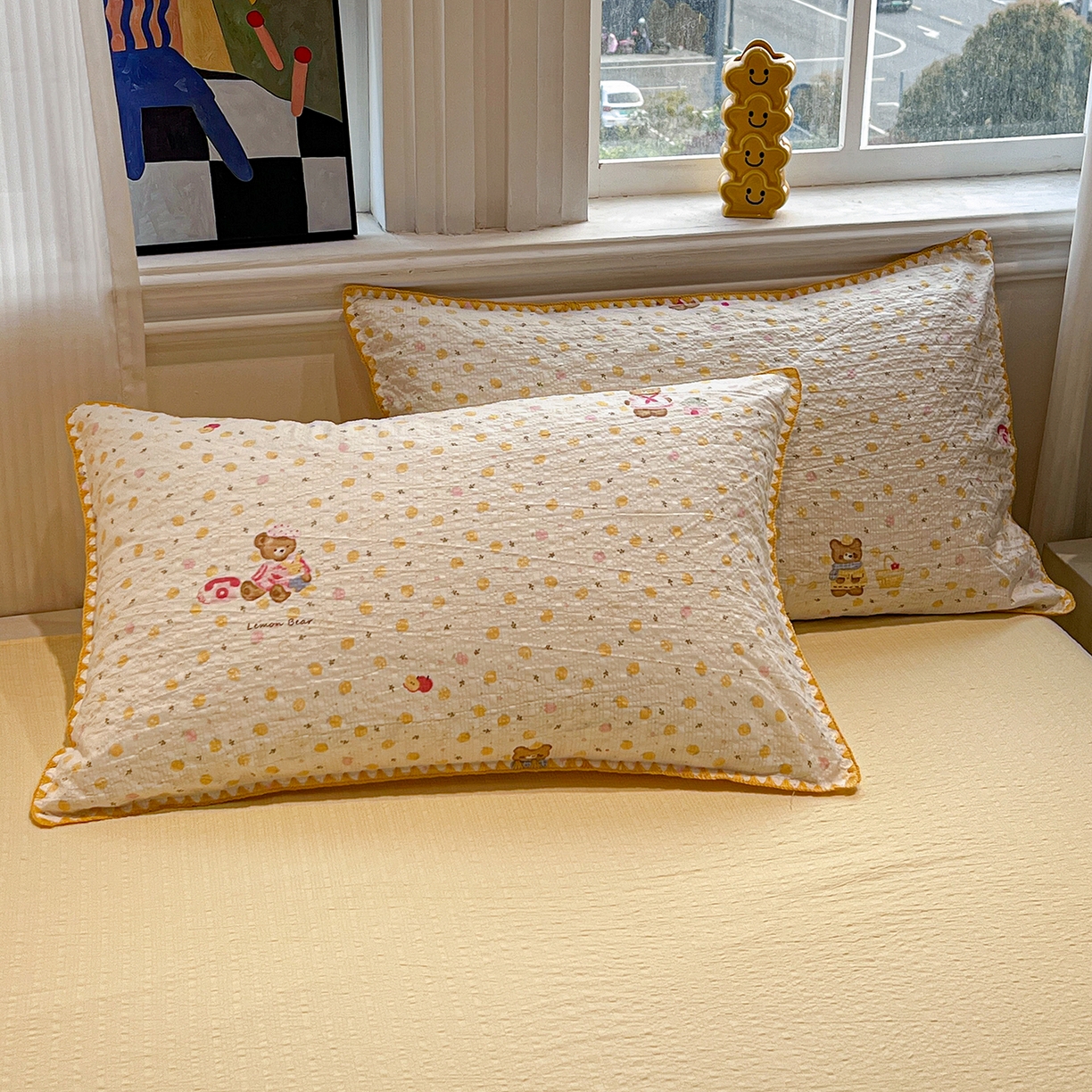 91家纺网 家纺一手货源 找家纺 仟网汇 2026新款三角针贝壳边泡芙纱夏被四件套 三角针夏被-棕熊宝贝