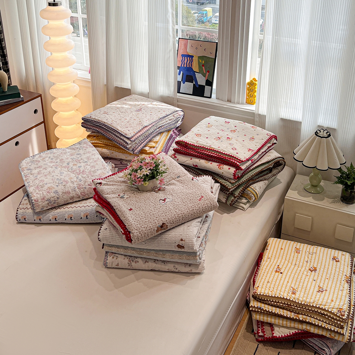 仟网汇 2026新款三角针贝壳边泡芙纱夏被四件套 组合图