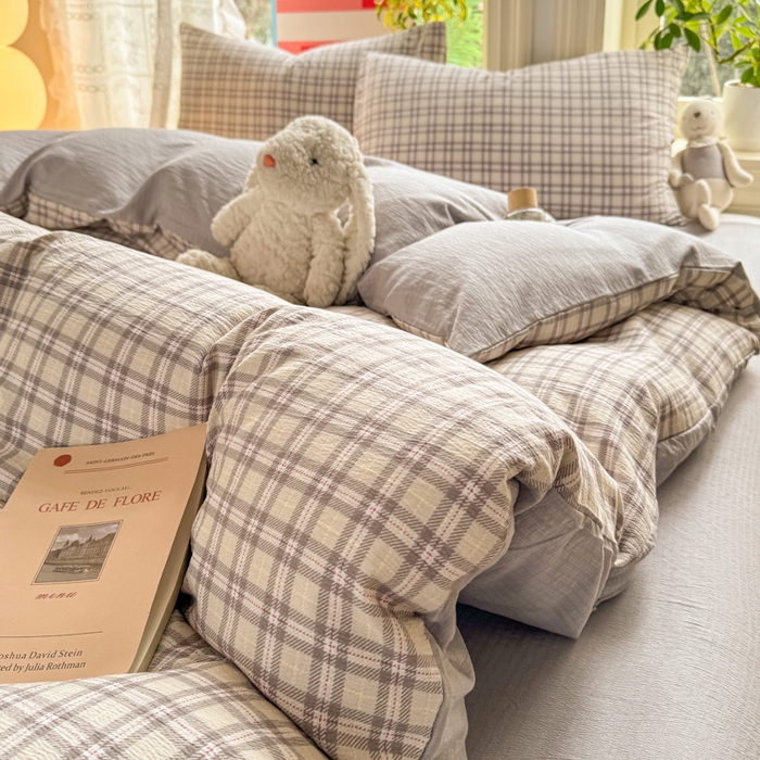 91家纺网 家纺一手货源 找家纺 丝芙妮家居 2026新款皱皱棉双层纱泡芙棉四件套 浅川织格