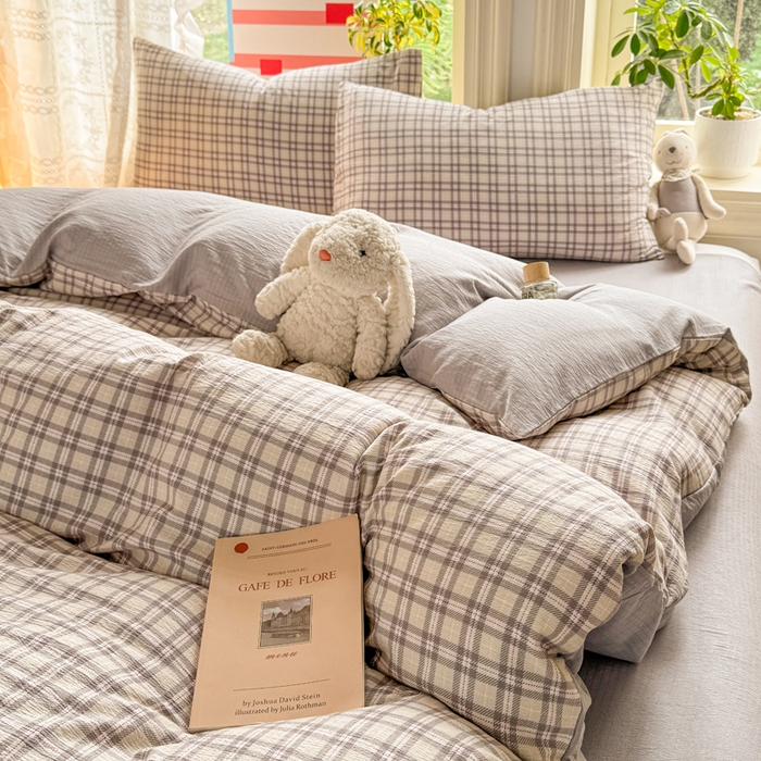 91家纺网 家纺一手货源 找家纺 丝芙妮家居 2026新款皱皱棉双层纱泡芙棉四件套 浅川织格