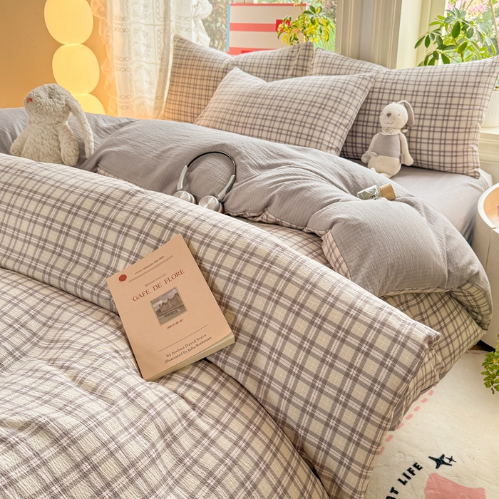 91家纺网 家纺一手货源 找家纺 丝芙妮家居 2026新款皱皱棉双层纱泡芙棉四件套 浅川织格