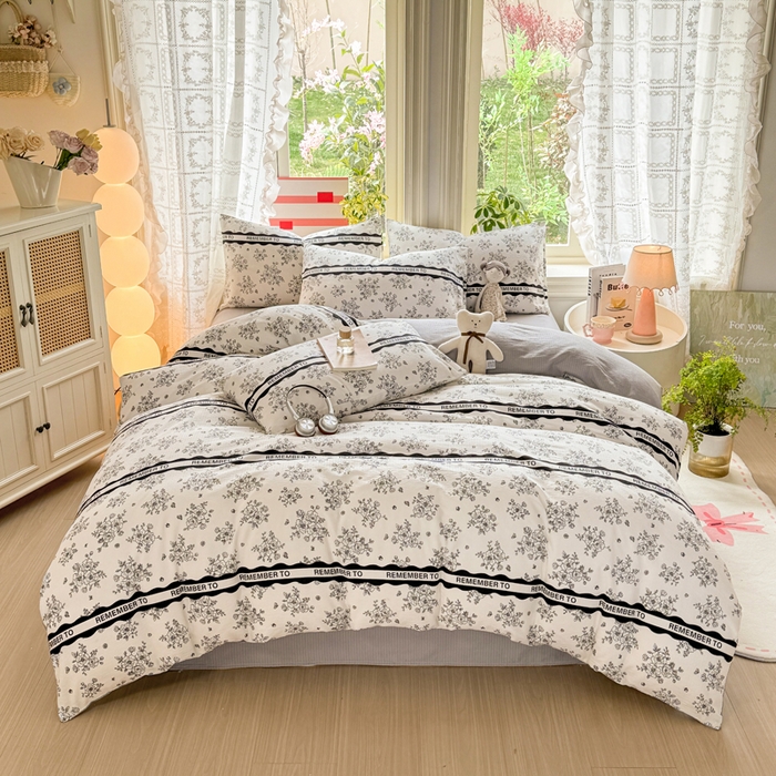 91家纺网 家纺一手货源 找家纺 丝芙妮家居 2026新款皱皱棉双层纱泡芙棉四件套 素描花海