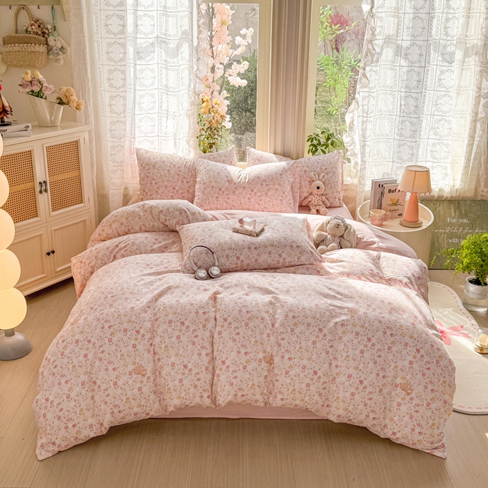 91家纺网 家纺一手货源 找家纺 丝芙妮家居 2026新款皱皱棉双层纱泡芙棉四件套 春之约