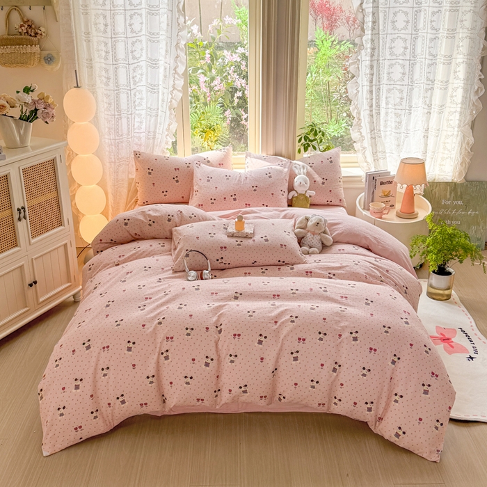 91家纺网 家纺一手货源 找家纺 丝芙妮家居 2026新款皱皱棉双层纱泡芙棉四件套 花枝狗狗