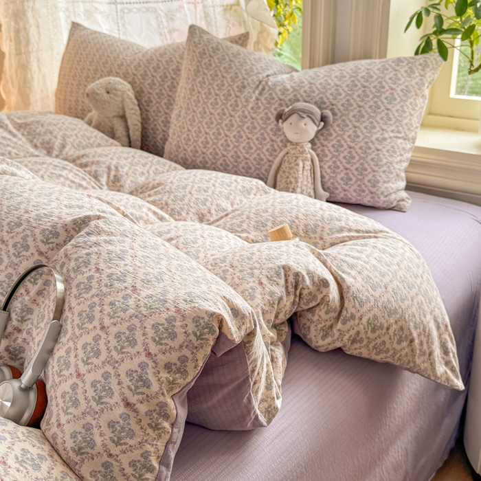 91家纺网 家纺一手货源 找家纺 丝芙妮家居 2026新款皱皱棉双层纱泡芙棉四件套 花清梦