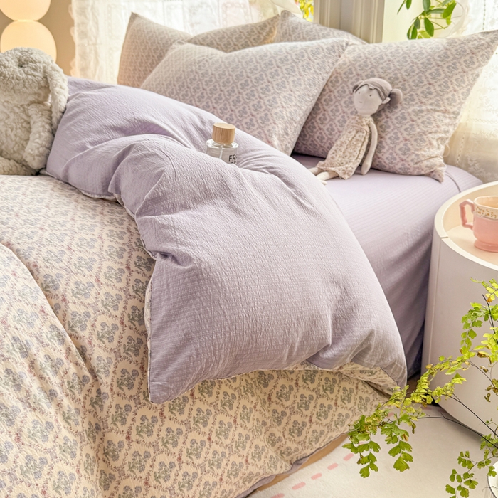 91家纺网 家纺一手货源 找家纺 丝芙妮家居 2026新款皱皱棉双层纱泡芙棉四件套 花清梦