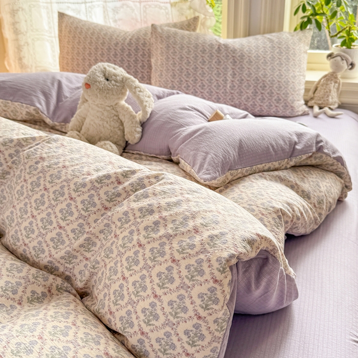 91家纺网 家纺一手货源 找家纺 丝芙妮家居 2026新款皱皱棉双层纱泡芙棉四件套 花清梦