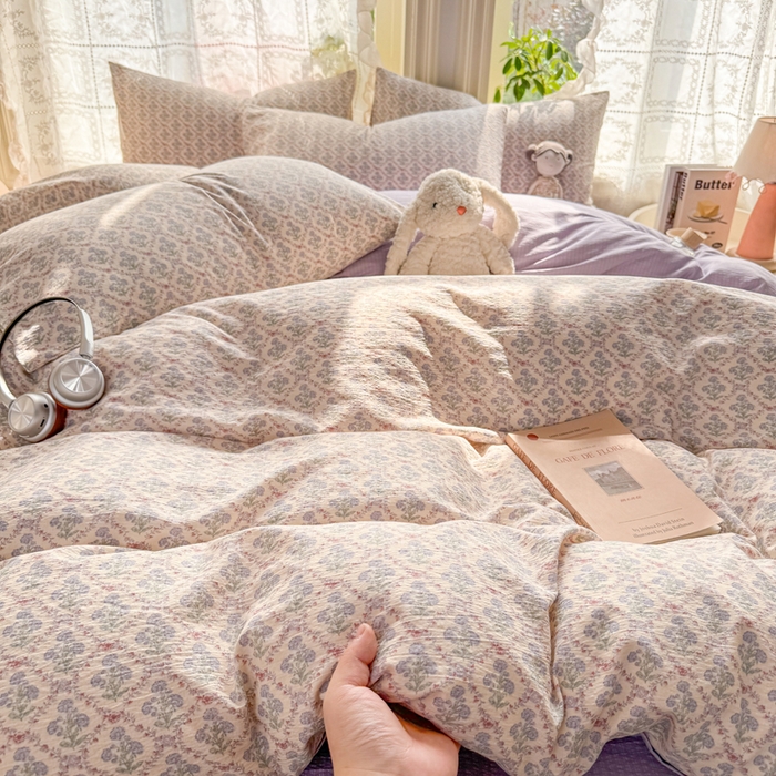 91家纺网 家纺一手货源 找家纺 丝芙妮家居 2026新款皱皱棉双层纱泡芙棉四件套 花清梦