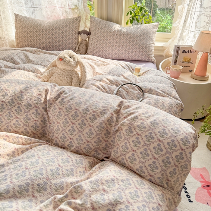 91家纺网 家纺一手货源 找家纺 丝芙妮家居 2026新款皱皱棉双层纱泡芙棉四件套 花清梦