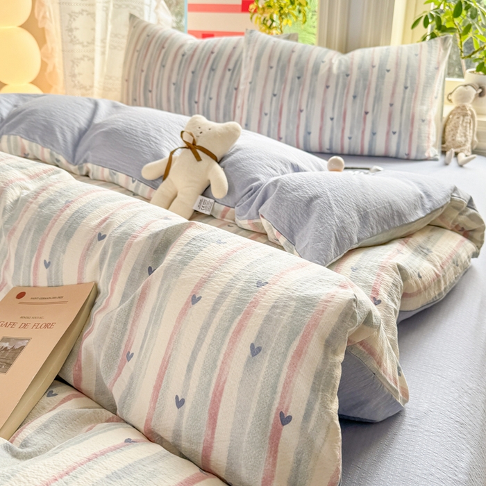 91家纺网 家纺一手货源 找家纺 丝芙妮家居 2026新款皱皱棉双层纱泡芙棉四件套 晚安甜心