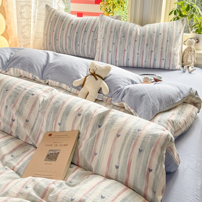 91家纺网 家纺一手货源 找家纺 丝芙妮家居 2026新款皱皱棉双层纱泡芙棉四件套 晚安甜心