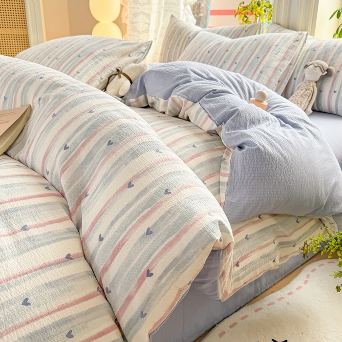 91家纺网 家纺一手货源 找家纺 丝芙妮家居 2026新款皱皱棉双层纱泡芙棉四件套 晚安甜心