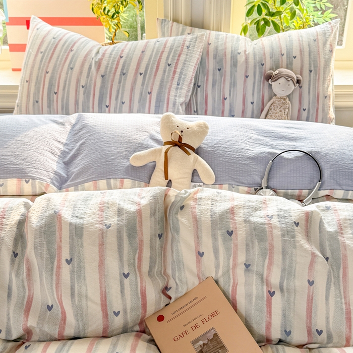 91家纺网 家纺一手货源 找家纺 丝芙妮家居 2026新款皱皱棉双层纱泡芙棉四件套 晚安甜心