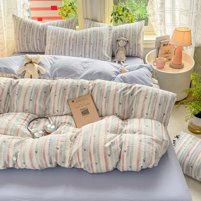 91家纺网 家纺一手货源 找家纺 丝芙妮家居 2026新款皱皱棉双层纱泡芙棉四件套 晚安甜心