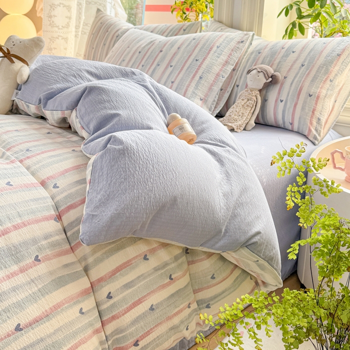 91家纺网 家纺一手货源 找家纺 丝芙妮家居 2026新款皱皱棉双层纱泡芙棉四件套 晚安甜心