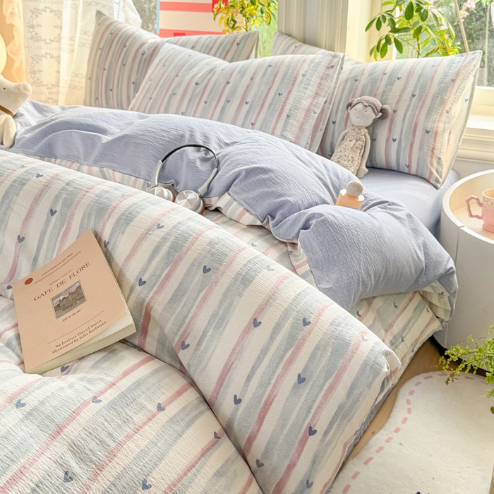 91家纺网 家纺一手货源 找家纺 丝芙妮家居 2026新款皱皱棉双层纱泡芙棉四件套 晚安甜心