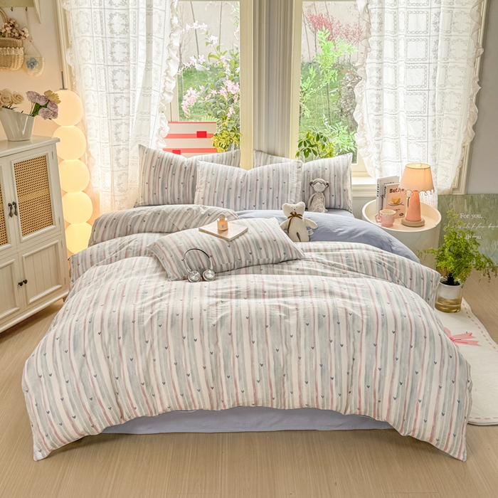 91家纺网 家纺一手货源 找家纺 丝芙妮家居 2026新款皱皱棉双层纱泡芙棉四件套 晚安甜心