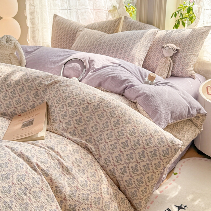 91家纺网 家纺一手货源 找家纺 丝芙妮家居 2026新款皱皱棉双层纱泡芙棉四件套 花清梦