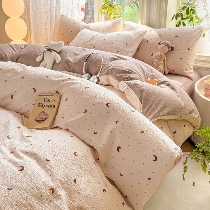 91家纺网 家纺一手货源 找家纺 丝芙妮家居 2026新款皱皱棉双层纱泡芙棉四件套 星月点点