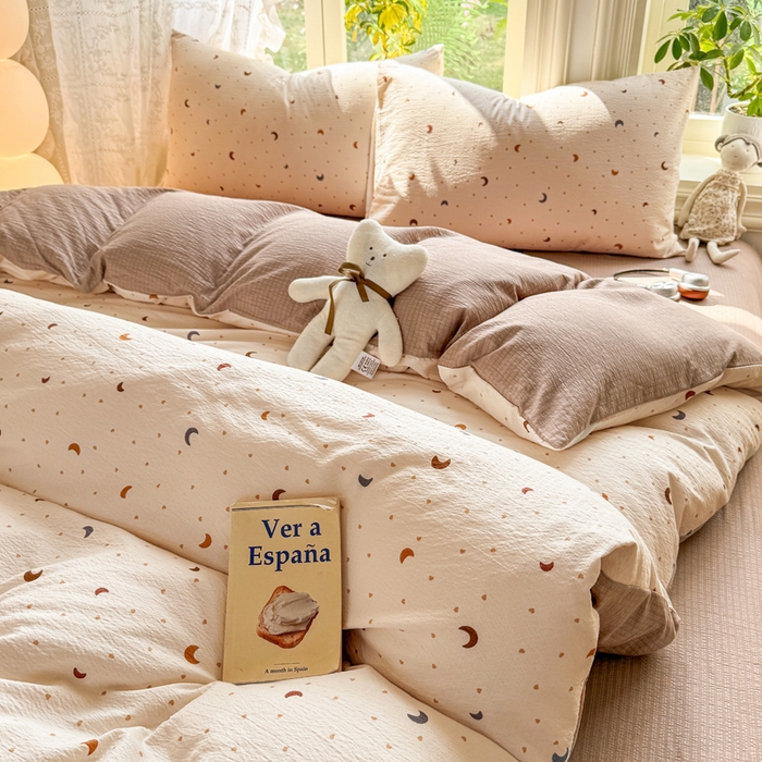 91家纺网 家纺一手货源 找家纺 丝芙妮家居 2026新款皱皱棉双层纱泡芙棉四件套 星月点点