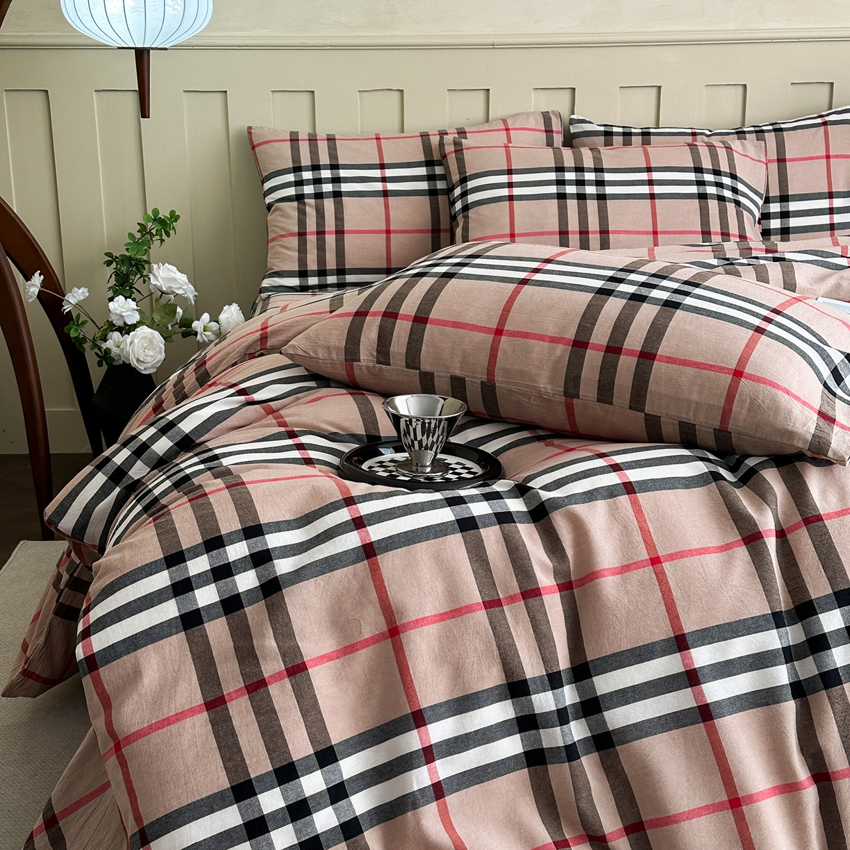 91家纺网 家纺一手货源 找家纺 （总）蓝梦 2026新款全棉纯棉色织水洗棉简约四件套-大格