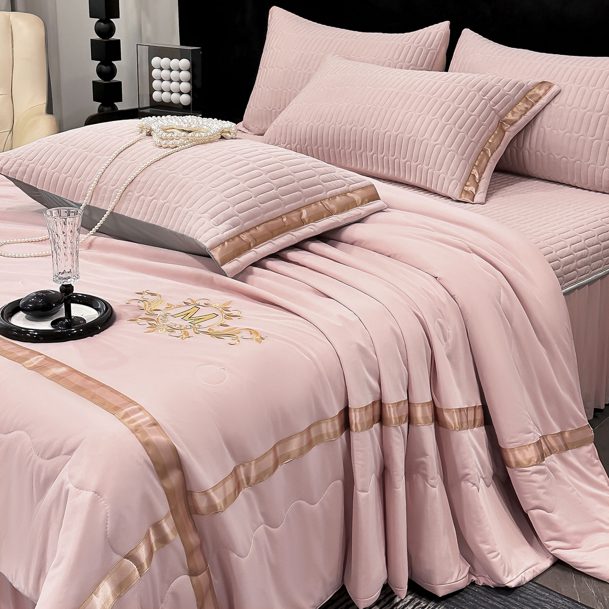 妮恒美家纺 2026新款凉感丝床盖夏被款绅士系列 绅士豆沙