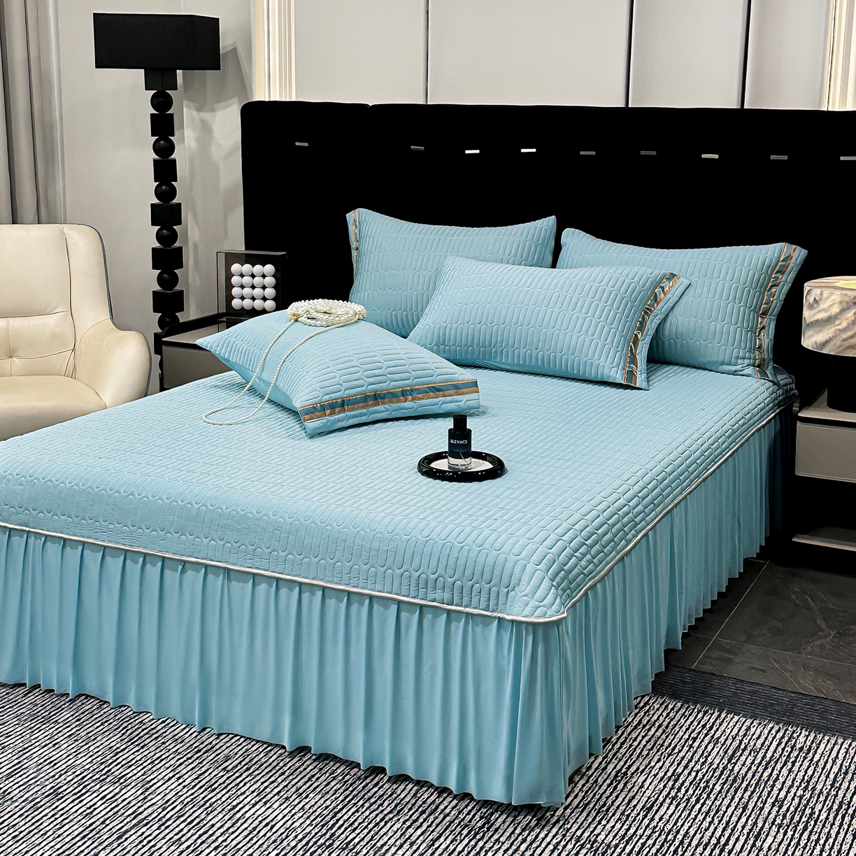 91家纺网 家纺一手货源 找家纺 妮恒美家纺 2026新款凉感丝床盖夏被款绅士系列 绅士海蓝