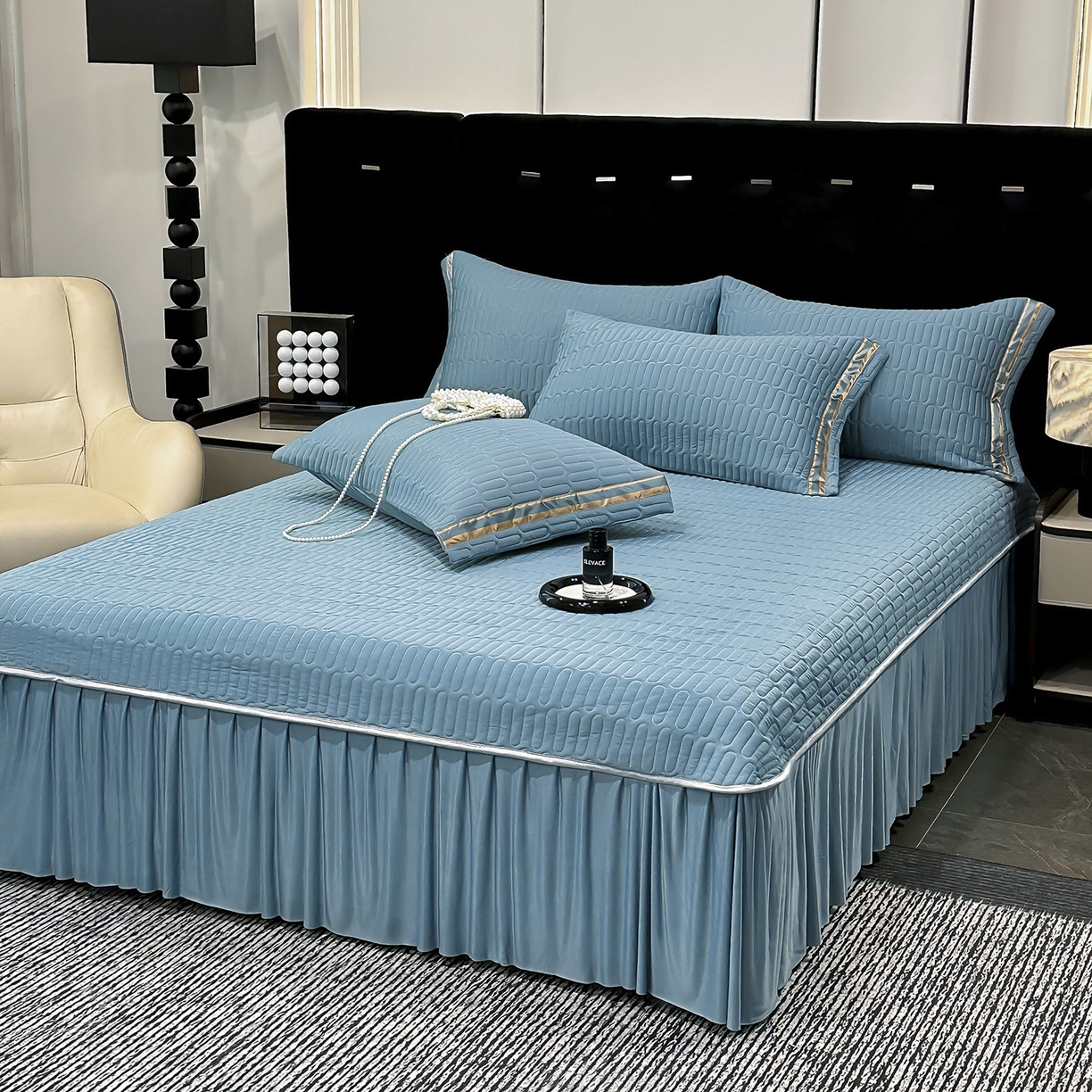 91家纺网 家纺一手货源 找家纺 妮恒美家纺 2026新款凉感丝床盖夏被款绅士系列 绅士蓝绿