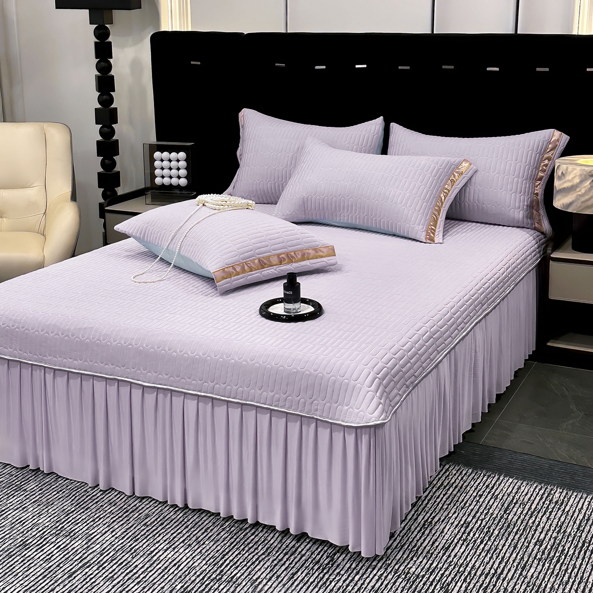 91家纺网 家纺一手货源 找家纺 妮恒美家纺 2026新款凉感丝床盖夏被款绅士系列 绅士浅紫