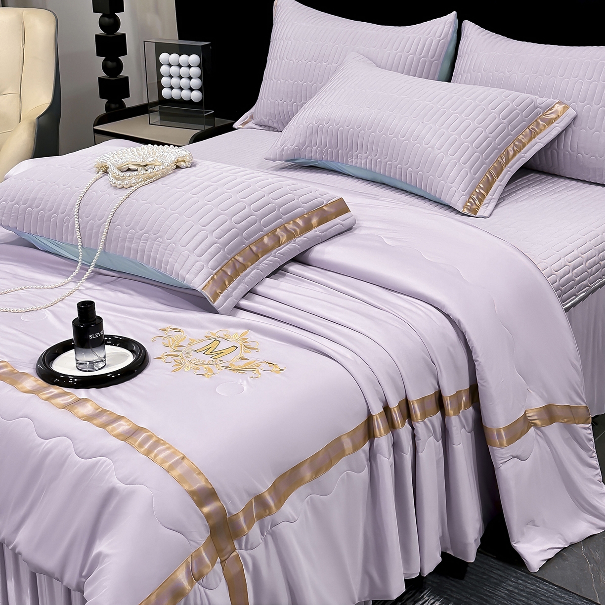 妮恒美家纺 2026新款凉感丝床盖夏被款绅士系列 绅士浅紫