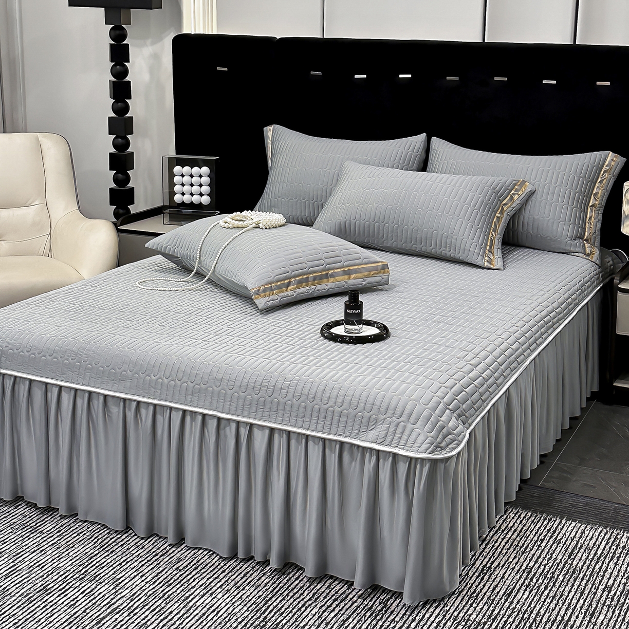 91家纺网 家纺一手货源 找家纺 妮恒美家纺 2026新款凉感丝床盖夏被款绅士系列 绅士深灰