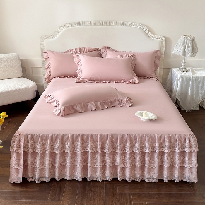 91家纺网 家纺一手货源 找家纺 乐朵家居 2026新款 26-1夏沫 蕾丝床裙 豆沙