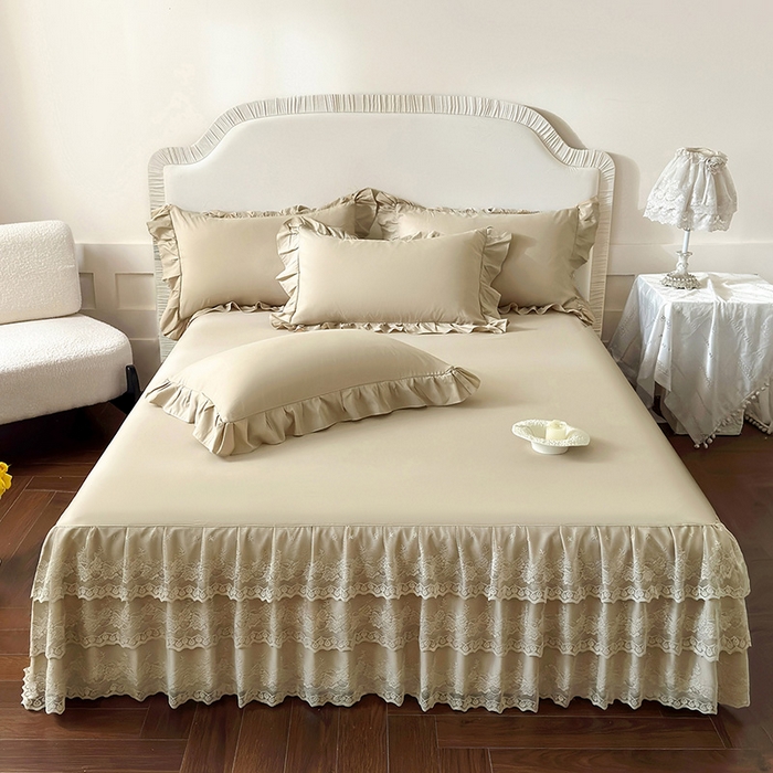 91家纺网 家纺一手货源 找家纺 乐朵家居 2026新款 26-1 夏沫 蕾丝床裙 卡其