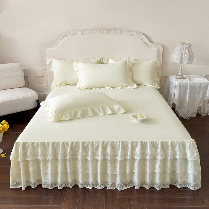 91家纺网 家纺一手货源 找家纺 乐朵家居 2026新款 26-1 夏沫 蕾丝床裙 米白