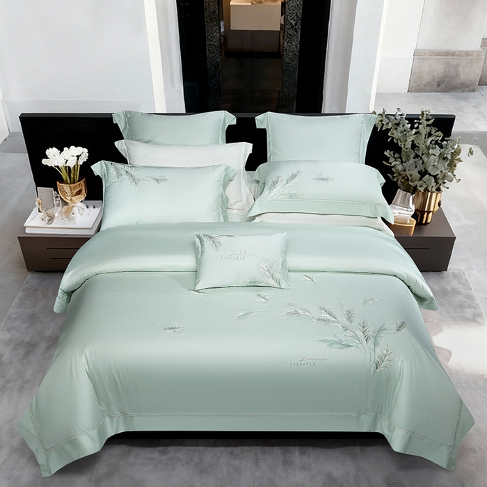 诗黛尔 2026春夏新款 天丝刺绣四件套叶叶生辉系列 清新绿