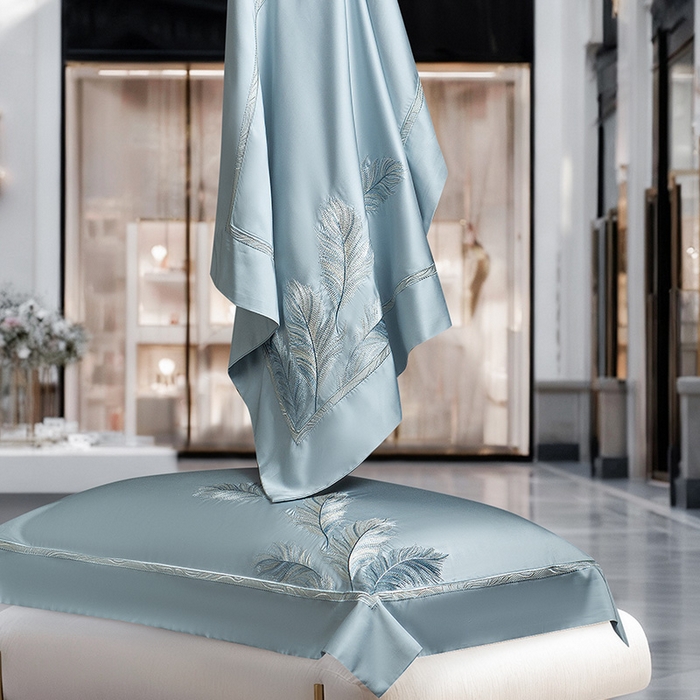 91家纺网 家纺一手货源 找家纺 诗黛尔 2026春夏新款 天丝刺绣四件套叶叶生辉系列 水晶兰