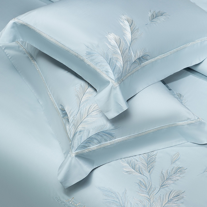 91家纺网 家纺一手货源 找家纺 诗黛尔 2026春夏新款 天丝刺绣四件套叶叶生辉系列 水晶兰