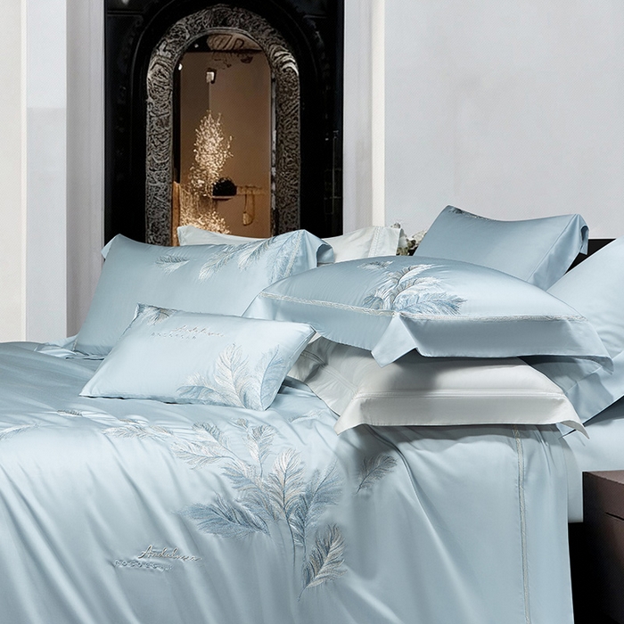 91家纺网 家纺一手货源 找家纺 诗黛尔 2026春夏新款 天丝刺绣四件套叶叶生辉系列 水晶兰