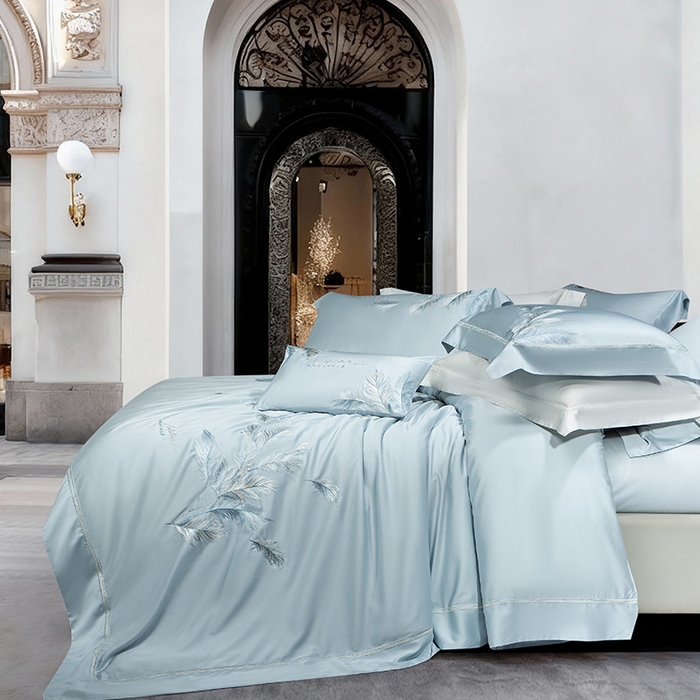 91家纺网 家纺一手货源 找家纺 诗黛尔 2026春夏新款 天丝刺绣四件套叶叶生辉系列 水晶兰