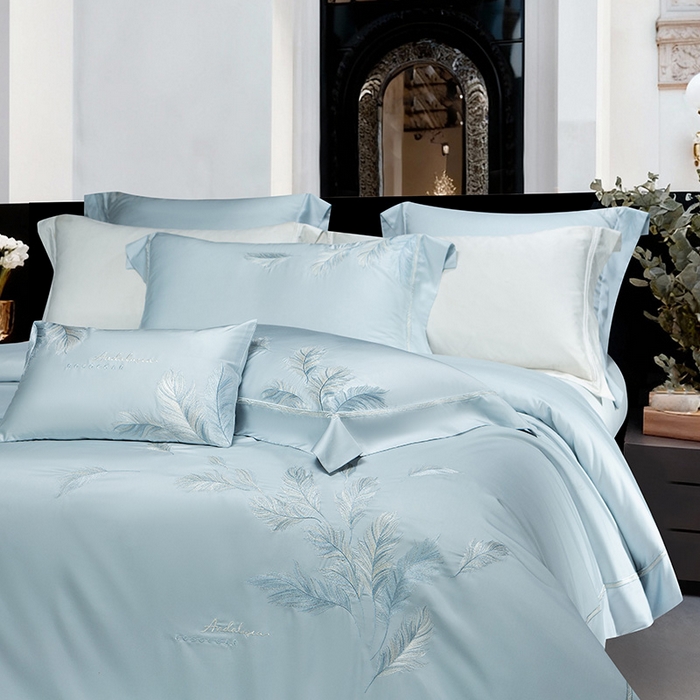 91家纺网 家纺一手货源 找家纺 诗黛尔 2026春夏新款 天丝刺绣四件套叶叶生辉系列 水晶兰