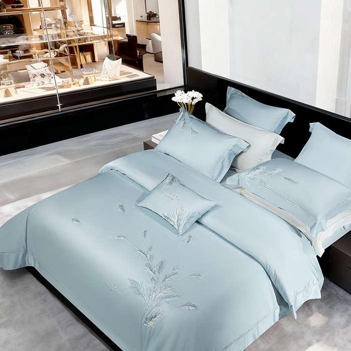 91家纺网 家纺一手货源 找家纺 诗黛尔 2026春夏新款 天丝刺绣四件套叶叶生辉系列 水晶兰