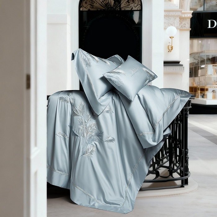 91家纺网 家纺一手货源 找家纺 诗黛尔 2026春夏新款 天丝刺绣四件套叶叶生辉系列 水晶兰