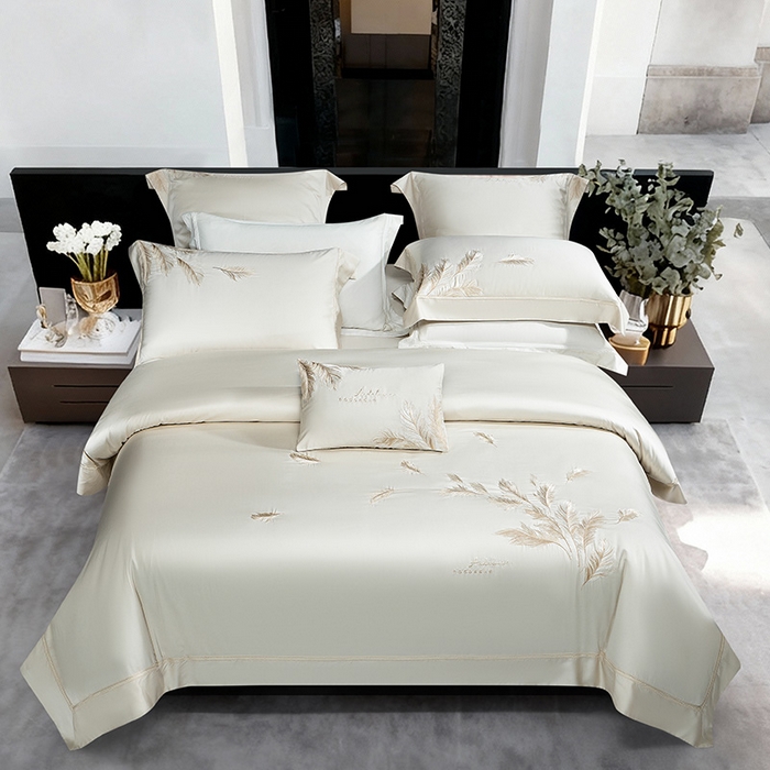 诗黛尔 2026春夏新款 天丝刺绣四件套叶叶生辉系列 香槟金