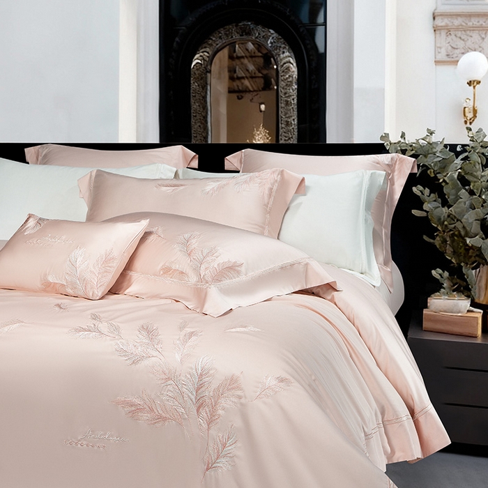 91家纺网 家纺一手货源 找家纺 诗黛尔 2026春夏新款 天丝刺绣四件套叶叶生辉系列 香妃玉