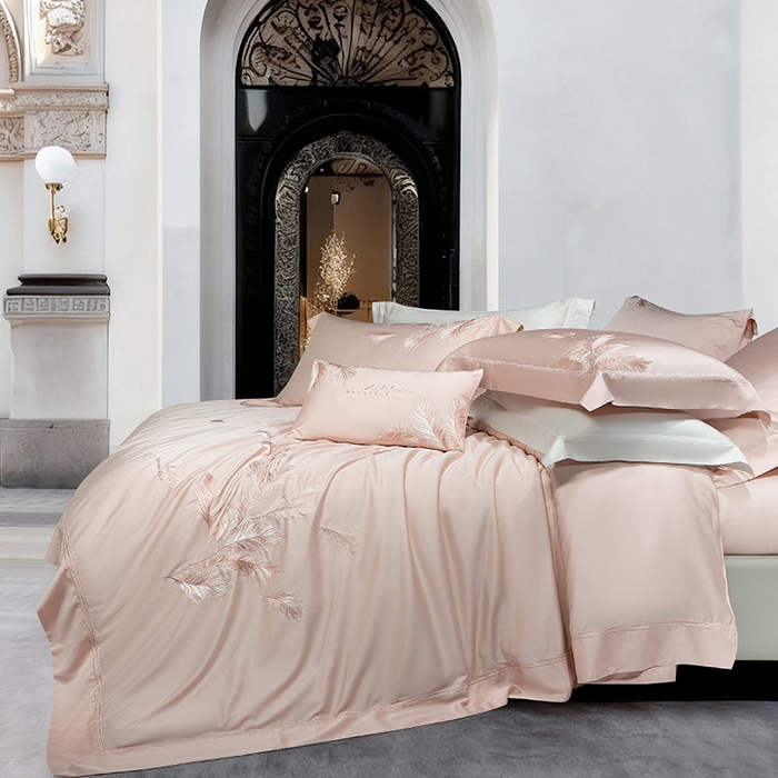 91家纺网 家纺一手货源 找家纺 诗黛尔 2026春夏新款 天丝刺绣四件套叶叶生辉系列 香妃玉