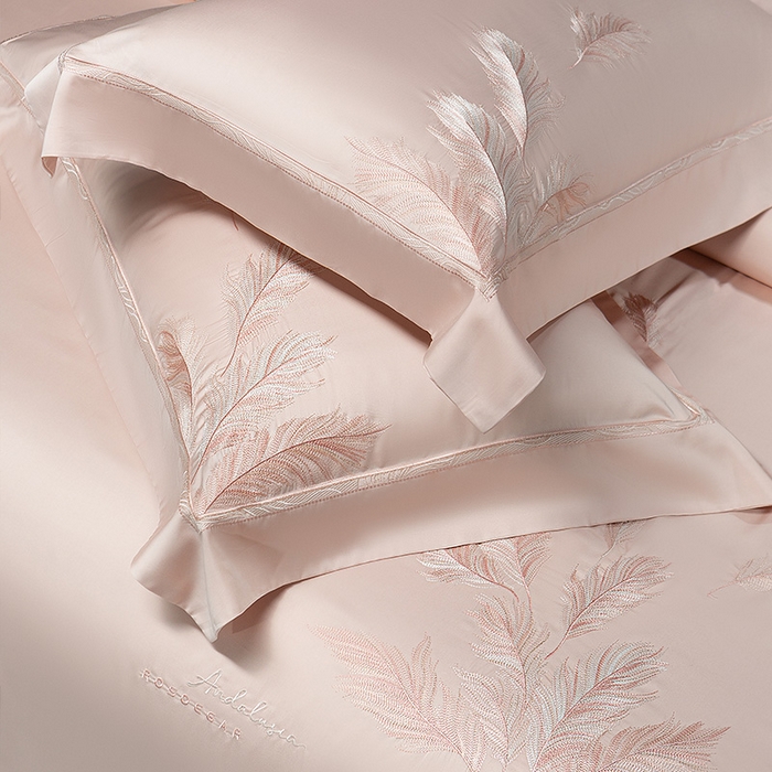 91家纺网 家纺一手货源 找家纺 诗黛尔 2026春夏新款 天丝刺绣四件套叶叶生辉系列 香妃玉