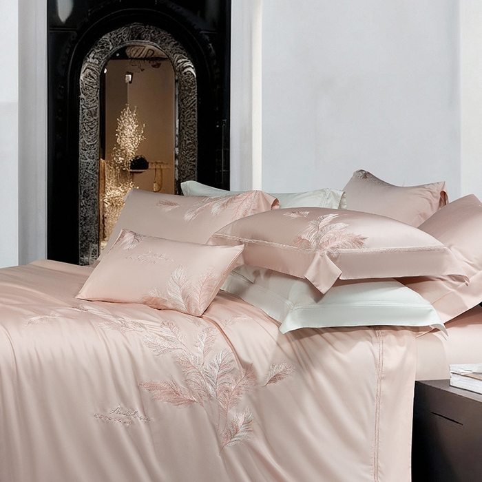 91家纺网 家纺一手货源 找家纺 诗黛尔 2026春夏新款 天丝刺绣四件套叶叶生辉系列 香妃玉