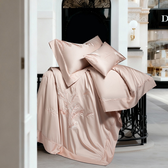 91家纺网 家纺一手货源 找家纺 诗黛尔 2026春夏新款 天丝刺绣四件套叶叶生辉系列 香妃玉