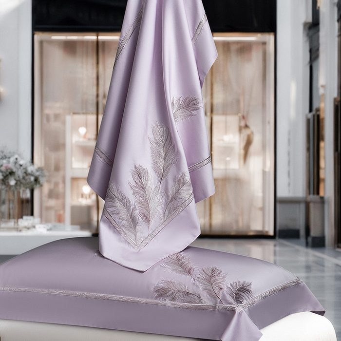 91家纺网 家纺一手货源 找家纺 诗黛尔 2026春夏新款 天丝刺绣四件套叶叶生辉系列 优雅紫